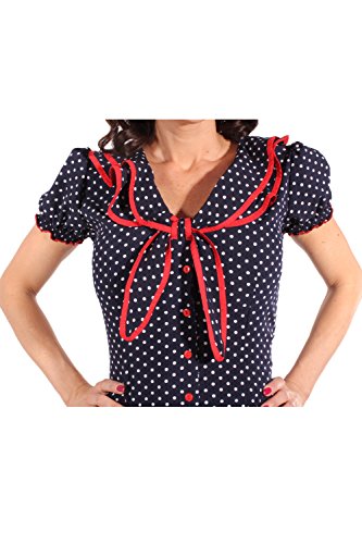 retro Style Polka Dots Rockabilly Puffärmel Schleife retro Shirt Bluse - 