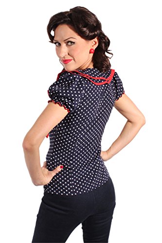 retro Style Polka Dots Rockabilly Puffärmel Schleife retro Shirt Bluse - 