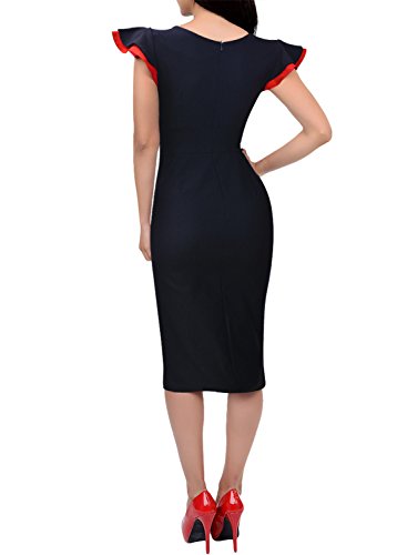 Miusol Damen Elegant Fluegelarme V-Ausschnitt Knoepfe Cocktailkleid Party Kleid Blau Groesse M - 