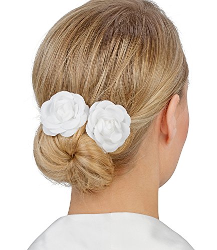 SIX "Hochzeit" 2er Set Haarspangen mit Stoff-Rosen, Blüten in Weiß, Brautschmuck (329-591)