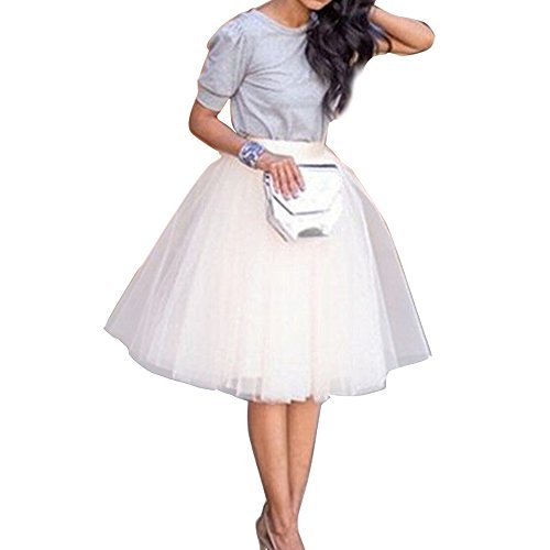 Damen Tüll rock tutu Tüllrock Unterrock Petticoat Knielang Falten Rock Tutu Organza weiß - 2