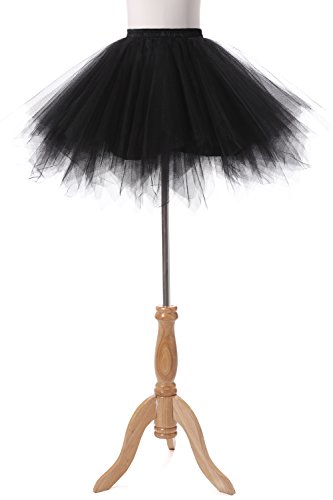 Poplarboy Damen Kurz 50er Vintage Petticoat Reifrock Mehrfarbengroß Unterröcke Braut Crinoline Ballett Blase Tutu Ball Kleid Underskirt Schwarz - 2