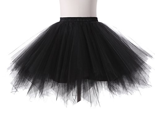 Poplarboy Damen Kurz 50er Vintage Petticoat Reifrock Mehrfarbengroß Unterröcke Braut Crinoline Ballett Blase Tutu Ball Kleid Underskirt Schwarz - 4