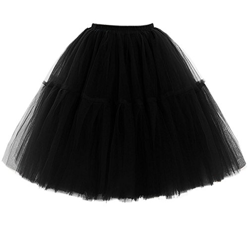 Omela Tüllrock Damen Vintage Tutu Rock Tanzrock Unterrock Petticoat Prinzessin Rock (Schwarz,66-100)