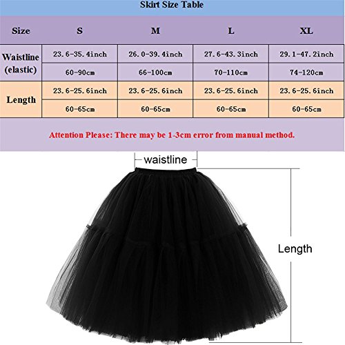 Omela Tüllrock Damen Vintage Tutu Rock Tanzrock Unterrock Petticoat Prinzessin Rock (Schwarz,66-100) - 3