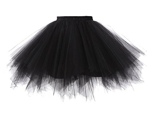 Broybuy Damen Kurz Retro Petticoat Rock Ballett Blase 50er Tutu Ball Kleid Mehrfarbengroß Unterröcke Schwarz