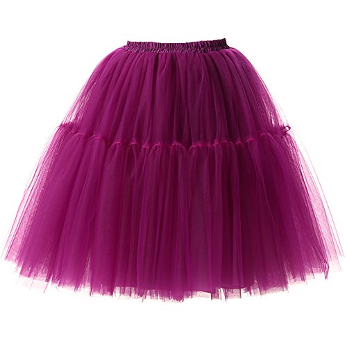 Izanoy Damen Vintage Tüllrock 5 Lage Prinzessin Falten Rock Tutu Petticoat Ballettrock Unterrock Pettiskirt Lila One Size/Einheitsgröße