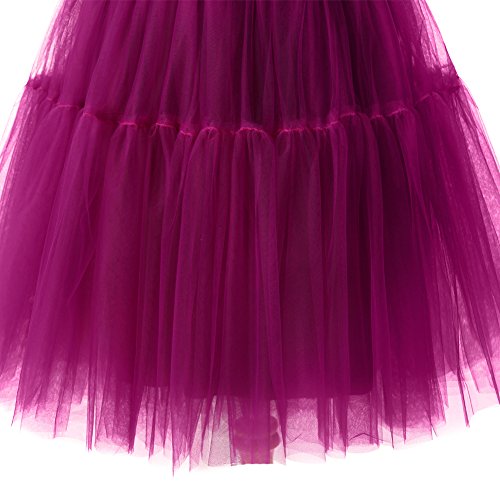 Izanoy Damen Vintage Tüllrock 5 Lage Prinzessin Falten Rock Tutu Petticoat Ballettrock Unterrock Pettiskirt Lila One Size/Einheitsgröße - 3