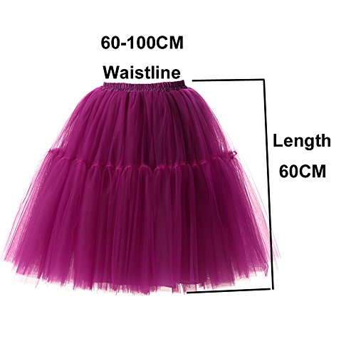 Izanoy Damen Vintage Tüllrock 5 Lage Prinzessin Falten Rock Tutu Petticoat Ballettrock Unterrock Pettiskirt Lila One Size/Einheitsgröße - 5