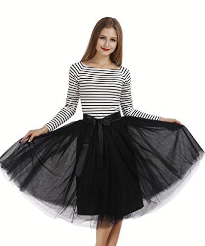 Petticoat 50er Jahre von COLLEER, Retro-Faltenrock perfekt zu Strick und Heels oder Sneakers, Unterrock für Hochzeit und Party, schwarz, Einheitsgröße - 