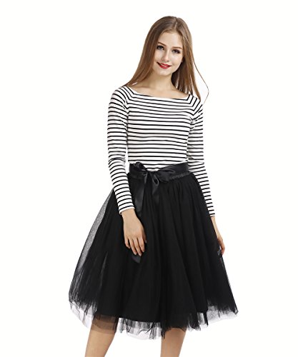 Petticoat 50er Jahre von COLLEER, Retro-Faltenrock perfekt zu Strick und Heels oder Sneakers, Unterrock für Hochzeit und Party, schwarz, Einheitsgröße - 