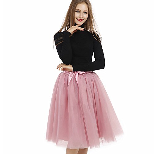 Tyhbelle Damen 7 Layer lang Tutu Tüll Röcke Gefalteter mit Gummizug Lolita Petticoat Tuturock (Mauverot)