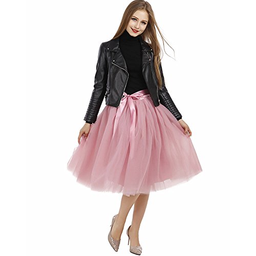 Tyhbelle Damen 7 Layer lang Tutu Tüll Röcke Gefalteter mit Gummizug Lolita Petticoat Tuturock (Mauverot) - 