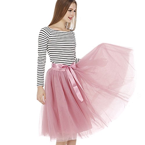 Tyhbelle Damen 7 Layer lang Tutu Tüll Röcke Gefalteter mit Gummizug Lolita Petticoat Tuturock (Mauverot) - 4