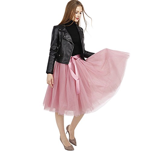 Tyhbelle Damen 7 Layer lang Tutu Tüll Röcke Gefalteter mit Gummizug Lolita Petticoat Tuturock (Mauverot) - 5