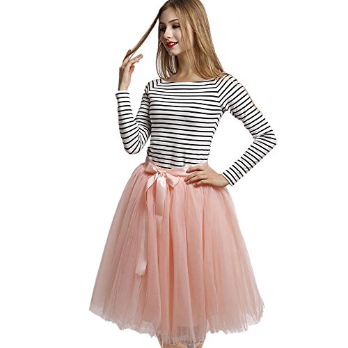 Upgrow Rock Tutu Tuturock Tütü Petticoat Tüllrock 7 Schichten Gummizug für Karneval, Party und Hochzeit (Pink)