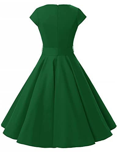 Dressystar Damen Vintage 50er Cap Sleeves Dot Einfarbig Rockabilly Swing Kleider S Armeegrün - 4