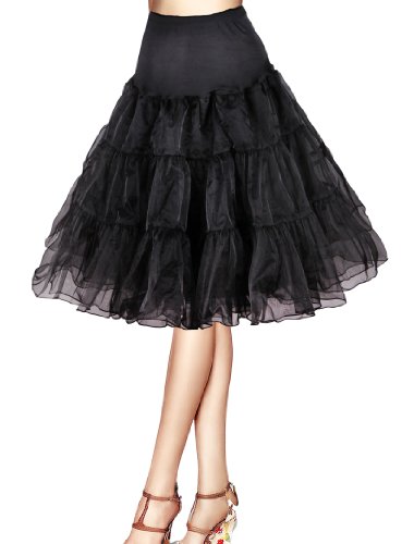 Flora 50s Vintage Rockabilly Petticoat Skirt, 25" Length Net Underskirt (EU 42-50 (L-XXL), schwarz)