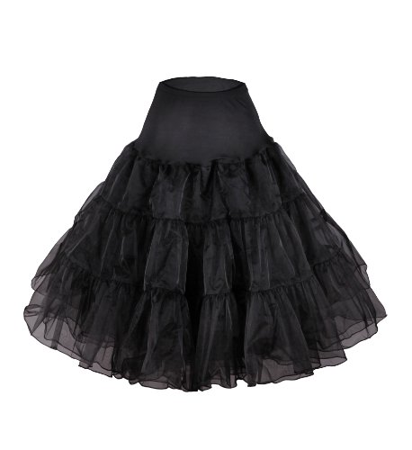 Flora 50s Vintage Rockabilly Petticoat Skirt, 25″ Length Net Underskirt (EU 42-50 (L-XXL), schwarz) - 2