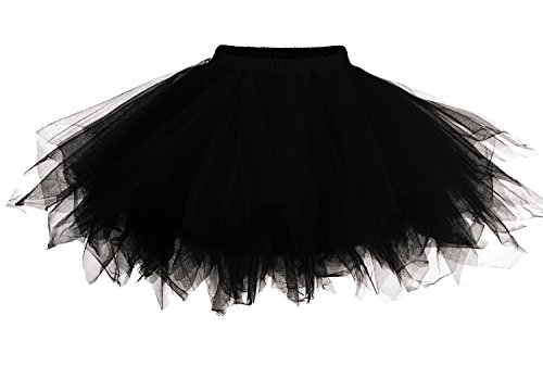 DJT Damen 50er Retro Rockabilly Swing Petticoat Ballett Tutu Unterrock Schwarz S