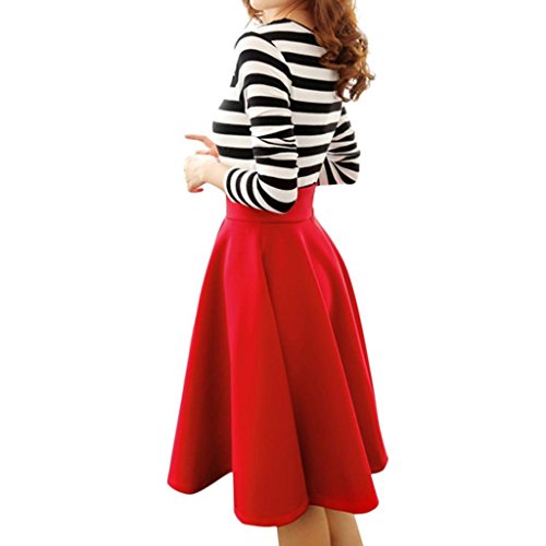 Minetome Damen Retro Elegant Faltenrock Sexy Knielang Hohe Taille glockiger Midi-Rock ( Rot EU M ) - 2
