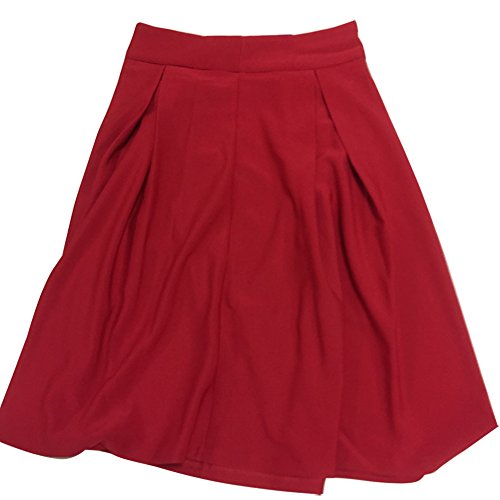 Minetome Damen Retro Elegant Faltenrock Sexy Knielang Hohe Taille glockiger Midi-Rock ( Rot EU M ) - 3