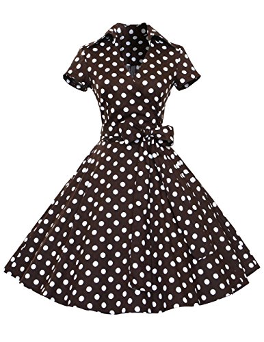 Dresstells Rockabilly Kleid 1950er Retro Polka Dots Kurz Faltenrock Petticoat Cocktailkleid Chocolate Dot XL