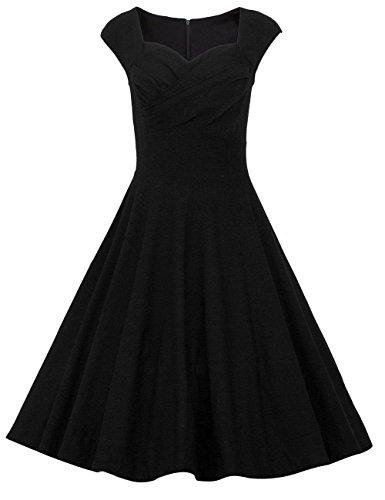 Dresstells 50er Retro Audrey Hepburn Schwingen Pinup Polka Dots Rockabilly Kleid Black 2XL