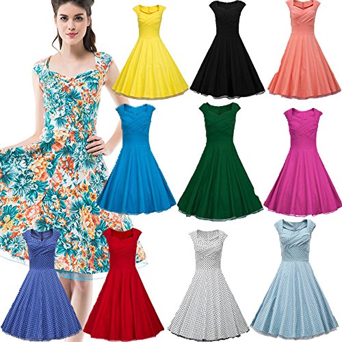 Dresstells 50er Retro Audrey Hepburn Schwingen Pinup Polka Dots Rockabilly Kleid Black 2XL - 5