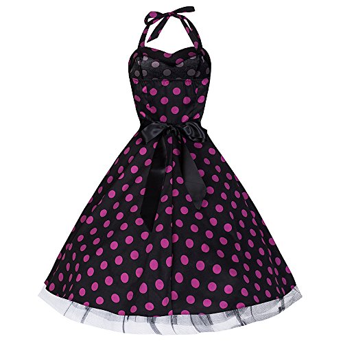 Pretty Kitty Fashion 50s Groß Lila Polka Dot Schwarz Weiß Neckholder Cocktail Kleid XS - 