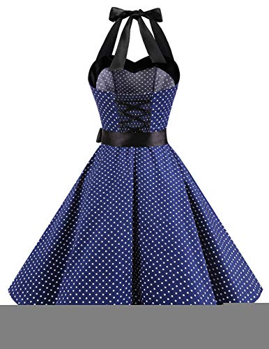 Dresstells Neckholder Rockabilly 50er Polka Dots Punkte 1950er Kleid Petticoat Faltenrock Navy White Dot S - 3