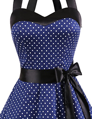 Dresstells Neckholder Rockabilly 50er Polka Dots Punkte 1950er Kleid Petticoat Faltenrock Navy White Dot S - 5