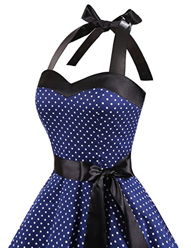Dresstells Neckholder Rockabilly 50er Polka Dots Punkte 1950er Kleid Petticoat Faltenrock Navy White Dot S - 6