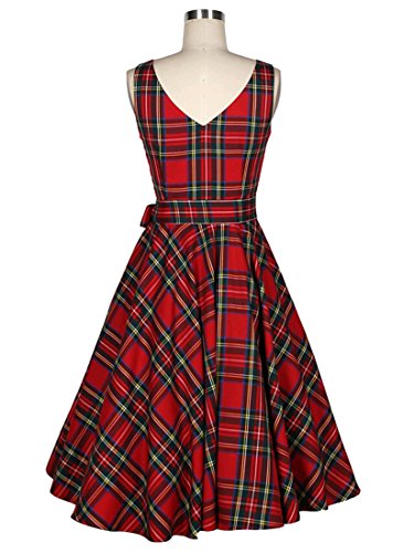 VKStar® Vintage Damen 1950s Audrey Hepburn britische Art Schwing Retro Rockabilly Plaid Abend-Partykleid Schleife - 2