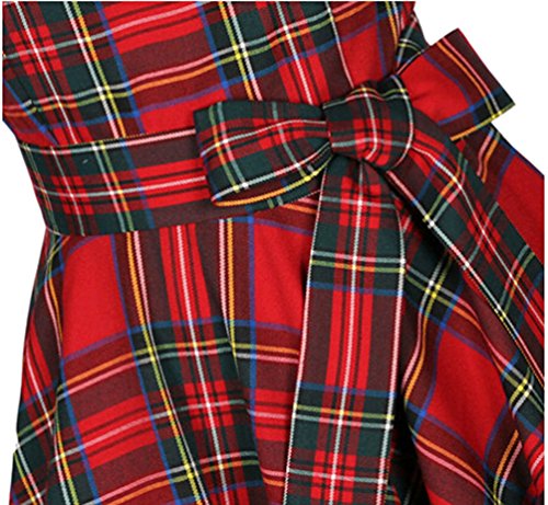 VKStar® Vintage Damen 1950s Audrey Hepburn britische Art Schwing Retro Rockabilly Plaid Abend-Partykleid Schleife - 4