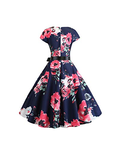 Damen 50s Vintage Retro kreisförmig Ausschnitt ärmellos Rockabilly Cocktail Party Kleider XL Rot Punkt - 3
