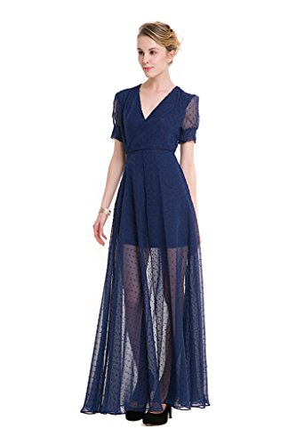 GWELL Vintage Damen Chiffon Maxikleid V-Ausschnitt Sommer Frühling Strandkleid Abendkleid Cocktailkleid Party XL -