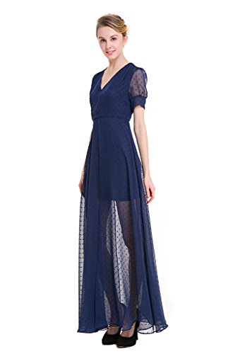 GWELL Vintage Damen Chiffon Maxikleid V-Ausschnitt Sommer Frühling Strandkleid Abendkleid Cocktailkleid Party XL -