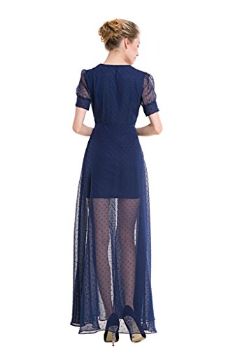 GWELL Vintage Damen Chiffon Maxikleid V-Ausschnitt Sommer Frühling Strandkleid Abendkleid Cocktailkleid Party XL -