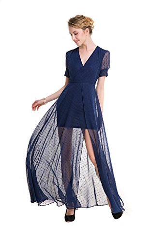 GWELL Vintage Damen Chiffon Maxikleid V-Ausschnitt Sommer Frühling Strandkleid Abendkleid Cocktailkleid Party XL -