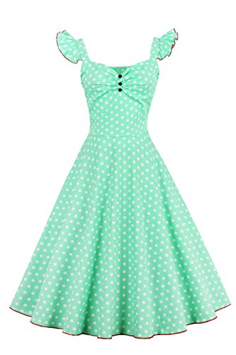 Babyonline - Damen 50er, 60er Vintage Kleid Petticoat Polka Dots Knielang Grün