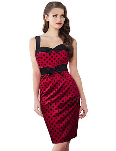 Vintage Kleid - Bodycon Partykleid Polka Dots Knielang Chiffon Quadratischer Ausschnitt