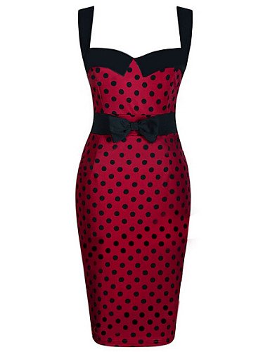 Vintage Kleid – Bodycon Partykleid Polka Dots Knielang Chiffon Quadratischer Ausschnitt - 2