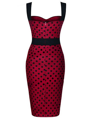 Vintage Kleid – Bodycon Partykleid Polka Dots Knielang Chiffon Quadratischer Ausschnitt - 3