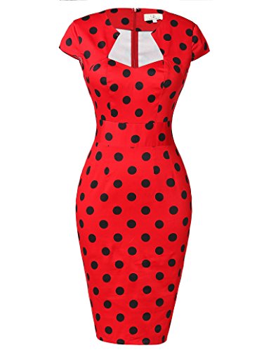 50er Jahre Kleid Vntage & Rockabilly Stil knielang kurzarm Polka Dot Kleid ~ rot