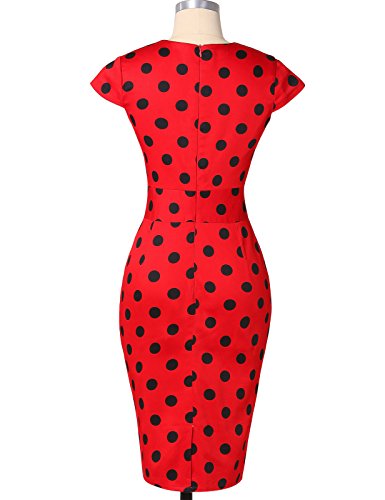 50er Jahre Kleid Vntage & Rockabilly Stil knielang kurzarm Polka Dot Kleid ~ rot - 2