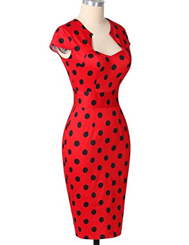 50er Jahre Kleid Vntage & Rockabilly Stil knielang kurzarm Polka Dot Kleid ~ rot - 6