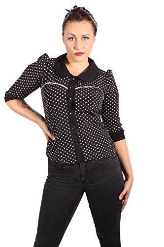 Fifties Polka Dots Rockabilly Puffarm Bubikragen Punkte 3/4arm Bluse S - 