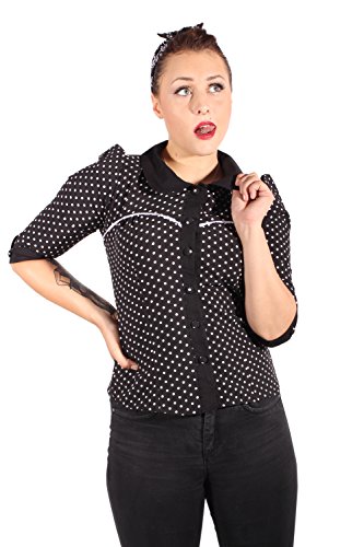 Fifties Polka Dots Rockabilly Puffarm Bubikragen Punkte 3/4arm Bluse S - 