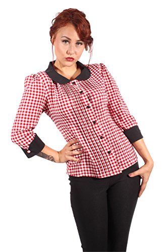 SugarShock Damen Rockabilly Puffarm Bubikragen GINGHAM Biesen PLISSEE Karo Bluse XXL